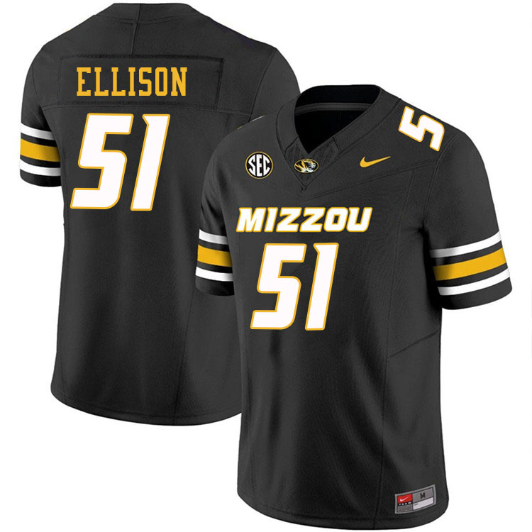 Men #51 Tyson Ellison Missouri Tigers College Football Jerseys Stitched-Black